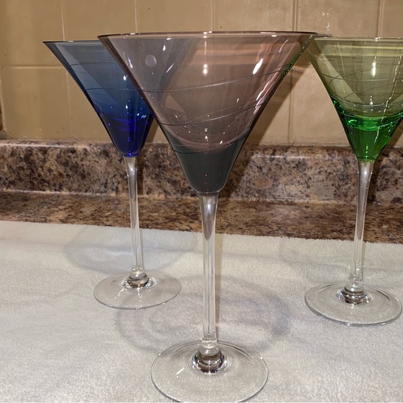 NEW Lenox Swirl Martini Glasses Tuscany Seasons Green Cobalt Amber Amethyst - Picture 5 of 8